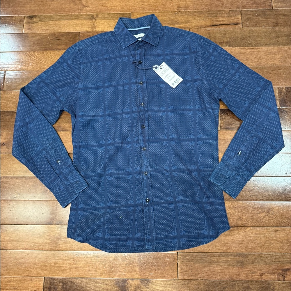 HE by Mango Dress Shirt Slim fit Mens S Navy Blue